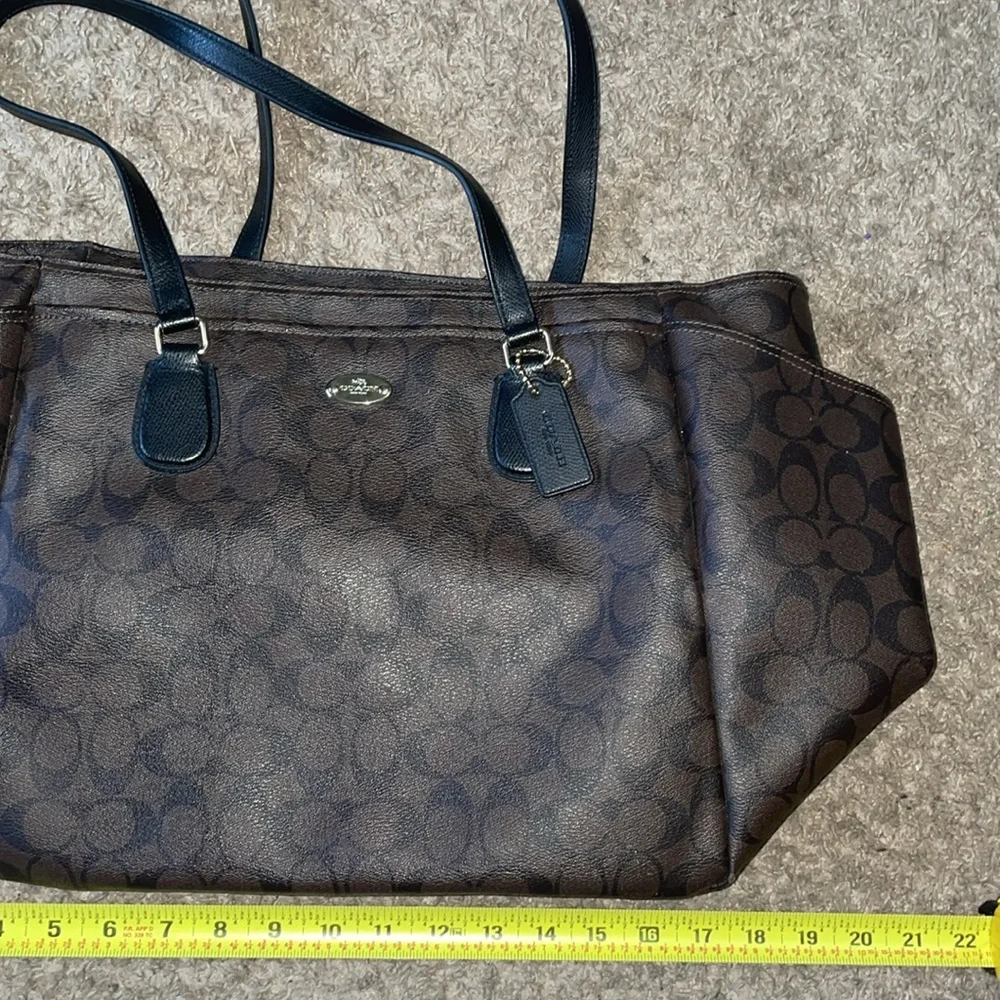 Coach brown diaper travel signature canvas leather tote bag